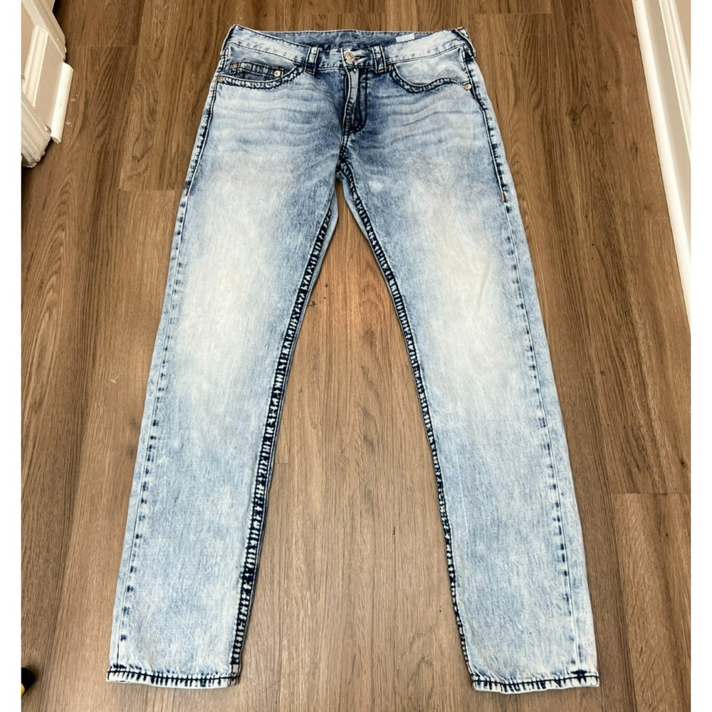 True Religion Geno Slim Jeans Mens 34x32 Big T Light Wash Denim